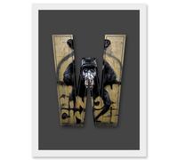 Artery8 Letter W Mad Ape Bear Decorative Graffiti Mural Alphabet Initial Stencil Artwork Framed Wall Art Print A4 in White Artery8 White