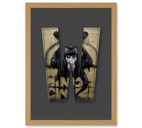 Artery8 Letter W Mad Ape Bear Decorative Graffiti Mural Alphabet Initial Stencil Artwork Framed Wall Art Print A4 in Light Oak Artery8 Light Oak