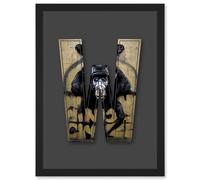 Artery8 Letter W Mad Ape Bear Decorative Graffiti Mural Alphabet Initial Stencil Artwork Framed Wall Art Print A4 in Black Artery8 Black