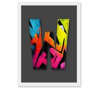 Wee Blue Coo Letter W Tagging Pink Yellow Decorative Graffiti Mural Alphabet Initial Stencil Artwork Framed Wall Art Print A4