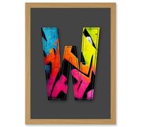 Artery8 Letter W Tagging Pink Yellow Decorative Graffiti Mural Alphabet Initial Stencil Artwork Framed Wall Art Print A4 in Light Oak Artery8 Light Oak
