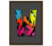 Wee Blue Coo Letter W Tagging Pink Yellow Decorative Graffiti Mural Alphabet Initial Stencil Artwork Framed Wall Art Print A4