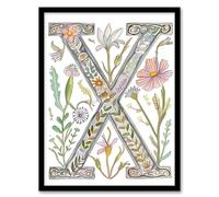 Artery8 Letter X in Watercolour Wildflower Garden Rustic Floral Word Art For Her Birthday Mum Wife Woman Friend Artwork Framed Wall Art Print A4