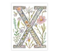Artery8 Letter X in Watercolour Wildflower Garden Rustic Floral Word Art For Her Birthday Mum Wife Woman Friend Extra Large XL Wall Art Poster Print