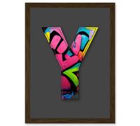 Artery8 Letter Y Colourful Brick Decorative Graffiti Mural Alphabet Initial Stencil Artwork Framed Wall Art Print A4 in Brown Artery8 Brown