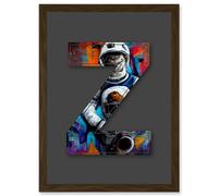 Artery8 Letter Z Bright Astronaut Decorative Graffiti Mural Alphabet Initial Stencil Artwork Framed Wall Art Print A4 in Brown Artery8 Brown