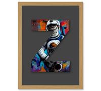 Artery8 Letter Z Bright Astronaut Decorative Graffiti Mural Alphabet Initial Stencil Artwork Framed Wall Art Print A4 in Light Oak Artery8 Light Oak