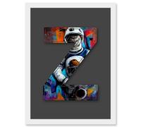 Artery8 Letter Z Bright Astronaut Decorative Graffiti Mural Alphabet Initial Stencil Artwork Framed Wall Art Print A4 in White Artery8 White
