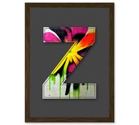 Artery8 Letter Z Trippy Dripping Flower Decorative Graffiti Mural Alphabet Initial Stencil Artwork Framed Wall Art Print A4 in Brown Artery8 Brown