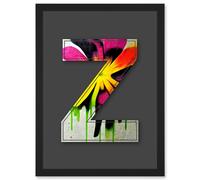 Artery8 Letter Z Trippy Dripping Flower Decorative Graffiti Mural Alphabet Initial Stencil Artwork Framed Wall Art Print A4 in Black Artery8 Black