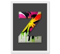 Artery8 Letter Z Trippy Dripping Flower Decorative Graffiti Mural Alphabet Initial Stencil Artwork Framed Wall Art Print A4 in White Artery8 White