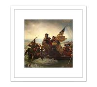 Artery8 Leutze Washington Crossing The Delaware Painting 8X8 Inch Square Wooden Framed Wall Art Print Picture with Mount in White Artery8 White