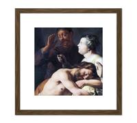 Artery8 Lievens Samson Delilah Biblical Painting 8X8 Inch Square Wooden Framed Wall Art Print Picture with Mount in Brown Artery8 Brown