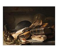 Artery8 Lievens Still Life With Books Painting Art Print Canvas Premium Wall Decor Poster Mural
