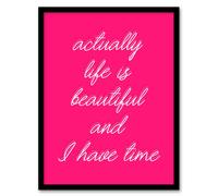 Artery8 Life Is Beautiful Hot Pink Simple Motivational Framed Wall Art Print | Size: W12" x H16" Artery8 Pink W12" x H16"