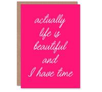 Artery8 Life Is Beautiful Hot Pink Simple Motivational Inspirational Card