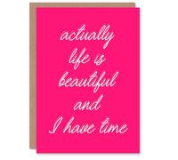 Artery8 Life Is Beautiful Hot Pink Simple Motivational Personalised Inspirational Card