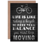 Artery8 Life Like Riding Bicycle Wood Quote Motivation Greetings Card in Grey Artery8 Grey