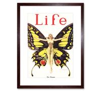 Artery8 Life Magazine 1922 The Flapper Woman Butterfly Dancer Bright Vintage Cover Illustration Framed Wall Art Print Picture 12X16 inch in Brown Artery8 Brown