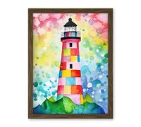 Artery8 Lighthouse At Sunrise Dreamy Folk Art Watercolour Painting Artwork Framed Wall Art Print 18X24 Inch