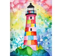 Artery8 Lighthouse At Sunrise Dreamy Folk Art Watercolour Painting Large Wall Art Poster Print Thick Paper 18X24 Inch