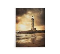 Artery8 Lighthouse Beach Sunset Seascape Canvas Wall Art Print in Brown | Size: W12" x H16" Artery8 Brown W12" x H16"