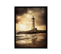 Artery8 Lighthouse Beach Sunset Seascape Framed Canvas Wall Art Print in Brown | Size: W24" x H32" Artery8 Brown W24" x H32"