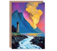 Artery8 Lighthouse by Volcano Iceland Coastal Landscape Birthday Greeting Card in Blue Artery8 Blue