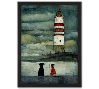 Artery8 Lighthouse Keeper's Dog Quirky Grunge Wall Art Print - A4 Size