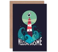 Artery8 Lighthouse Nautical Welcome Home Greetings Card in Dark Navy Artery8 Dark Navy