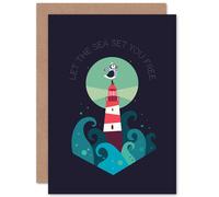 Artery8 Lighthouse Sea Free Greetings Card in Dark Navy Artery8 Dark Navy