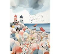 Artery8 Lighthouses On Multicoloured Pebble Beach Watercolour Painting Large Wall Art Poster Print Thick Paper 18X24 Inch