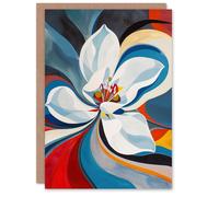 Artery8 Greeting Card Lily Flower Blue Red Orange Abstract Floral For Her Woman Birthday Card