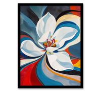 Artery8 Lily Flower Blue Red Orange Abstract Floral Framed Art Print | Size: W12" x H16" Artery8 Multicolor W12" x H16"