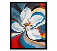 Artery8 Lily Flower Blue Red Orange Abstract Floral Living Room Artwork Framed Wall Art Print 18X24 Inch