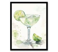 Lime Green Margarita Cocktail Modern Watercolour Framed Art Print Artery8 Green A4