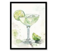 Lime Green Margarita Cocktail Modern Watercolour Framed Art Print Artery8 Green A4