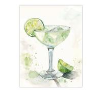 Artery8 Lime Green Margarita Cocktail Modern Watercolour Kitchen Extra Large XL Wall Art Poster Print