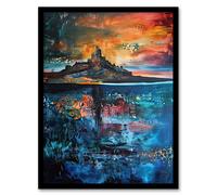 Artery8 Lindisfarne Castle Holy Island Sunset Abstract Framed Art Print in Blue | Size: W12" x H16" Artery8 Blue W12" x H16"