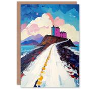 Artery8 Greeting Card Lindisfarne Island in Winter Colourful Coastal Blank For Him Or Her Art Birthday Card