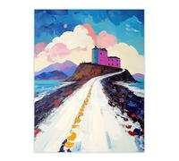 Artery8 Lindisfarne Island in Winter Colourful Coastal Living Room Extra Large XL Wall Art Poster Print