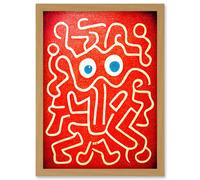 Line Drawing On Red With Googly Eyes Artwork Framed Wall Art Print A4 Artery8 Light Oak One Size