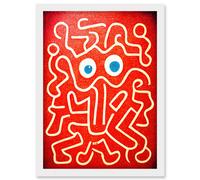 Artery8 Line Drawing On Red With Googly Eyes Artwork Framed Wall Art Print A4 in White Artery8 White
