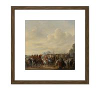 Artery8 Lingelbach Arrival Prince William II At Welna 8X8 Inch Square Wooden Framed Wall Art Print Picture with Mount in Brown Artery8 Brown