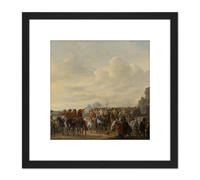 Artery8 Lingelbach Arrival Prince William II At Welna 8X8 Inch Square Wooden Framed Wall Art Print Picture with Mount in Black Artery8 Black