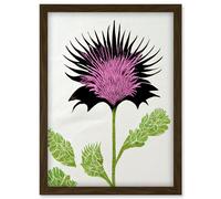 Artery8 Linocut Scottish Thistle Abstract Wildflower Artwork Framed Wall Art Print A4 in Brown Artery8 Brown