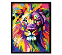 Artery8 Lion Head Colourful Vibrant Geometric Design Framed Art Print | Size: W12" x H16" Artery8 Multicolor W12" x H16"