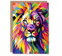 Artery8 Lion Head Colourful Vibrant Geometric Design Greeting Birthday Card Him Her All Blank
