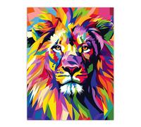 Artery8 Lion Head Colourful Vibrant Geometric Design Living Room Large Wall Art Poster Print Thick Paper 18X24 Inch