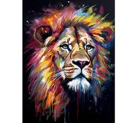 Artery8 Lion Head Oil Painting Rainbow Colour Mane Hair Vibrant Portrait Large Wall Art Poster Print Thick Paper 18X24 Inch